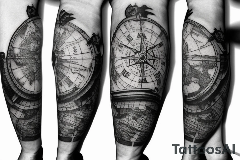 Sleeve with lion broken compass map colosseum tattoo idea Sleeve with lion broken compass map colosseum tattoo idea