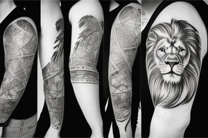 Sleeve with lion broken compass map colosseum tattoo idea