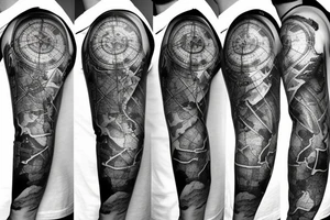 Sleeve with lion broken compass map colosseum tattoo idea