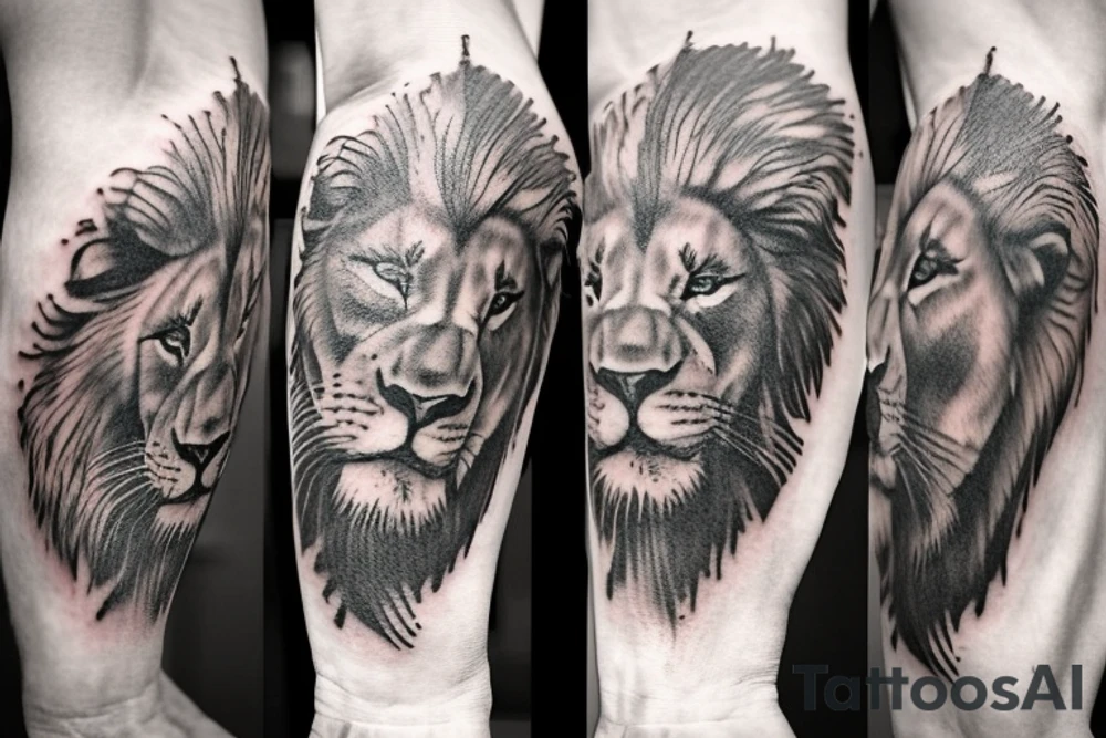Full Sleeve with lion on shoulder and broken compass on forearm with spilled ink on an old school map maybe some rope tattoo idea