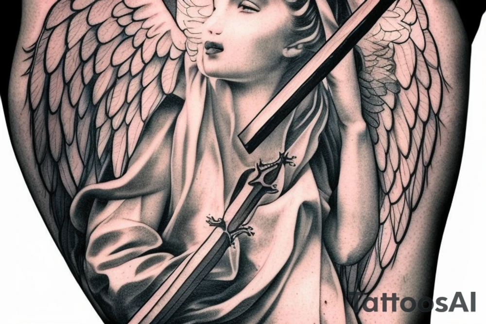 Angel holding cross as a sword tattoo idea