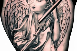 Angel holding cross as a sword tattoo idea