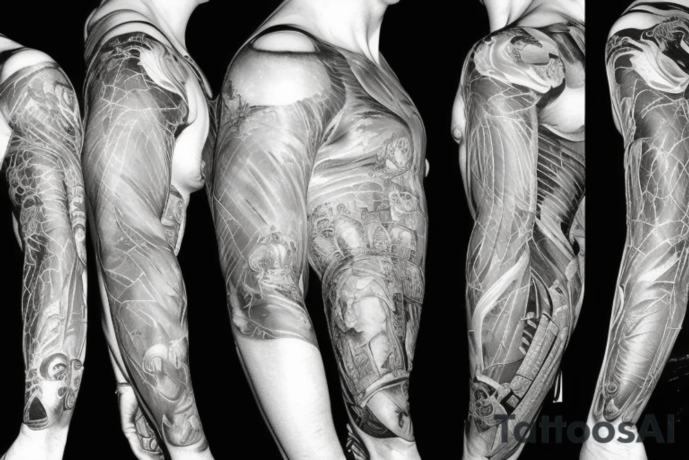 Full sleeve michelangelo painting tattoo idea