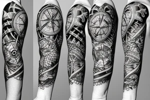 Sleeve with compass and lion tattoo idea