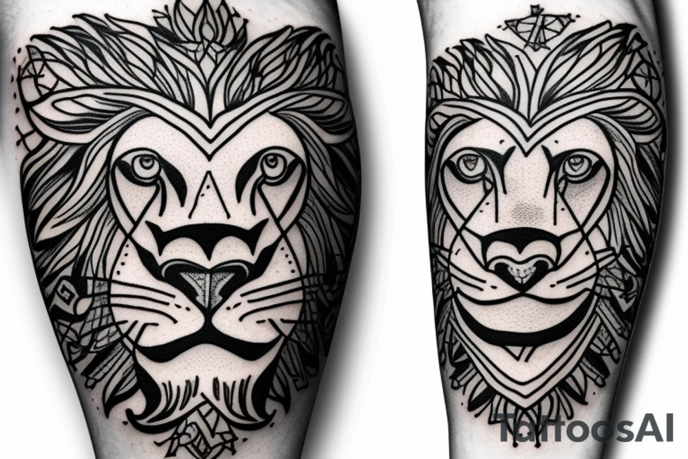 Sleeve with compass and lion tattoo idea