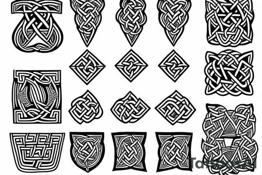 ukrainian  and celtic pattern and  incorporate triangle motifs  for fire, earth, water, air? tattoo idea