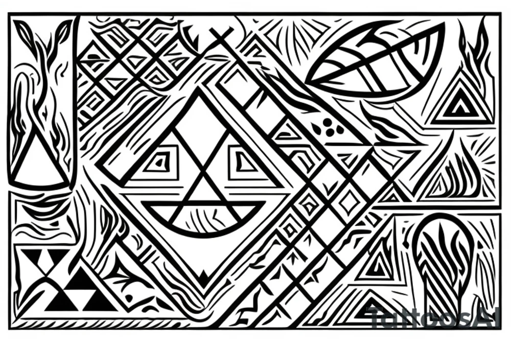 ukrainian pattern and  incorporate triangle motifs  for fire, earth, water, air? tattoo idea
