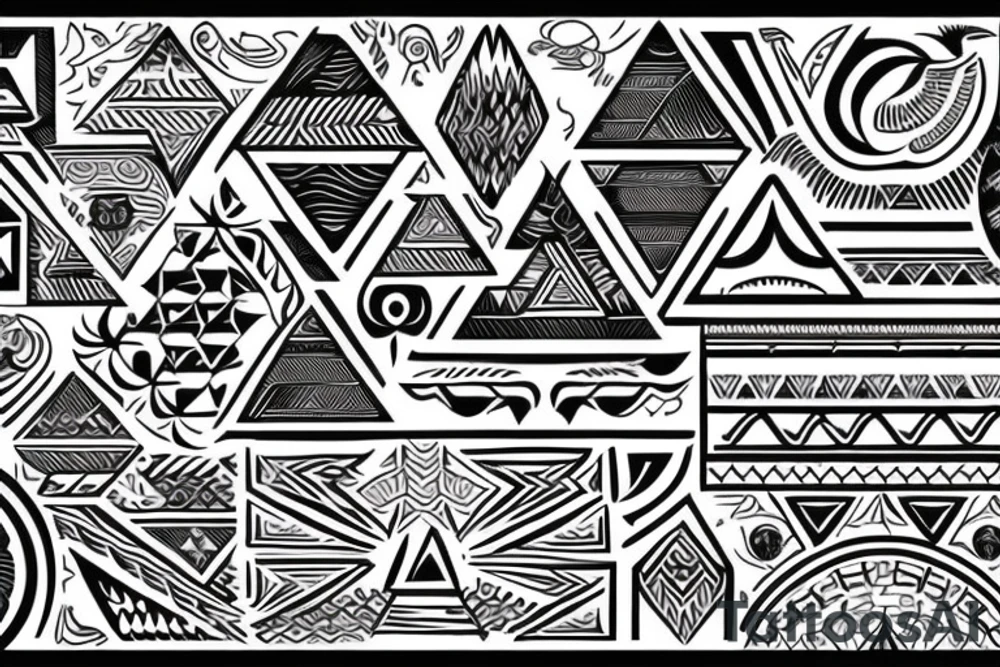 ukrainian pattern and  incorporate triangle motifs  for fire, earth, water, air? tattoo idea