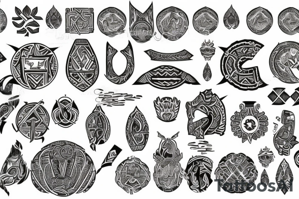 ukrainian pattern and  incorporate  motifs  for fire, earth, water, air? tattoo idea