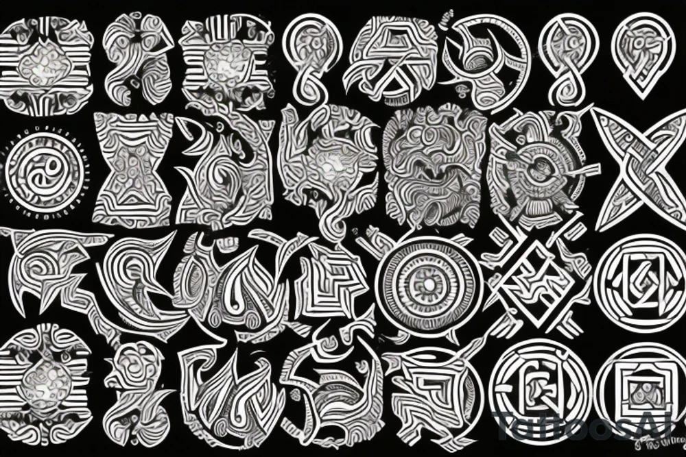 ukrainian pattern and  incorporate  motifs  for fire, earth, water, air? tattoo idea