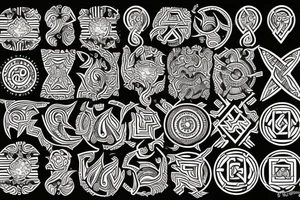 ukrainian pattern and  incorporate  motifs  for fire, earth, water, air? tattoo idea