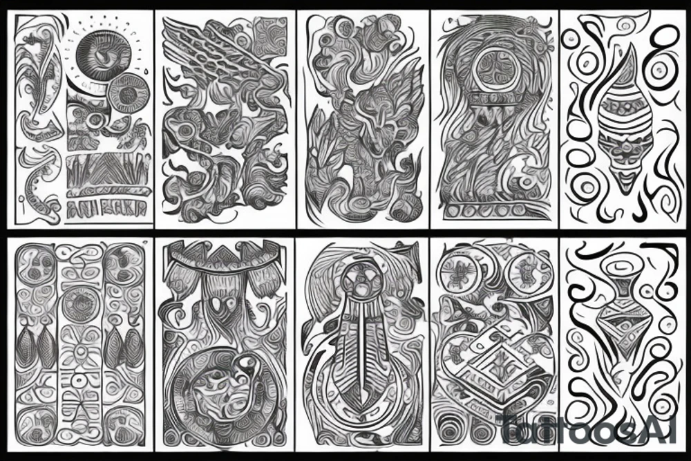 ukrainian pattern and incorporate motifs for fire, earth, water, air? tattoo idea