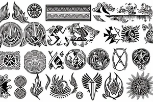 ukrainian pattern and  incorporate  motifs  for fire, earth, water, air? tattoo idea