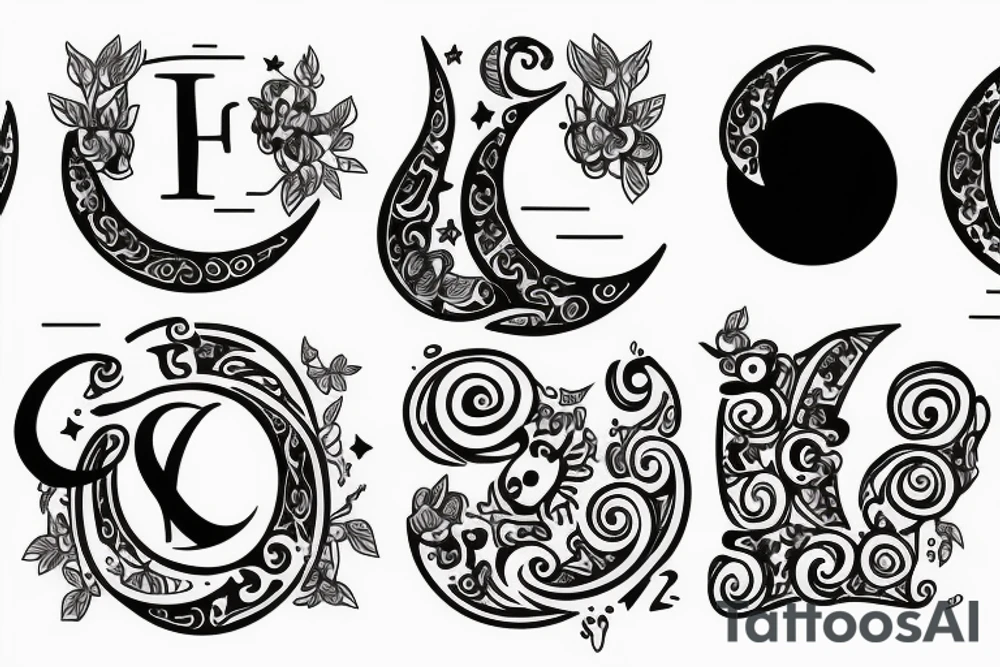 Children’s initials and moon tattoo idea