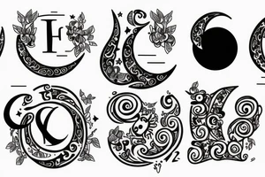 Children’s initials and moon tattoo idea