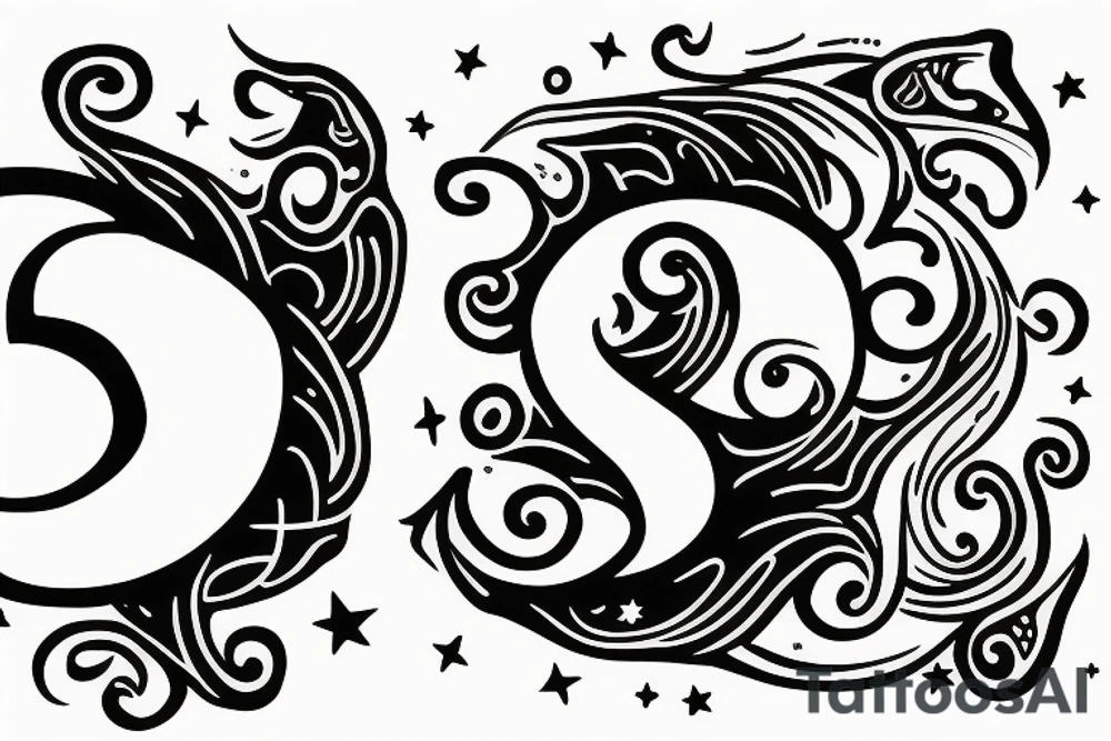 Children’s initials and moon tattoo idea