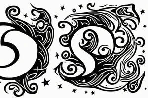 Children’s initials and moon tattoo idea