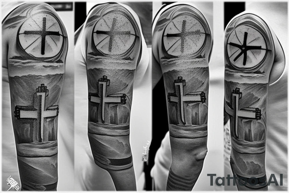 Heavenly cross with clouds and time clock tattoo idea Heavenly cross with clouds and time clock tattoo idea
