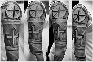 Heavenly cross with clouds and time clock tattoo idea