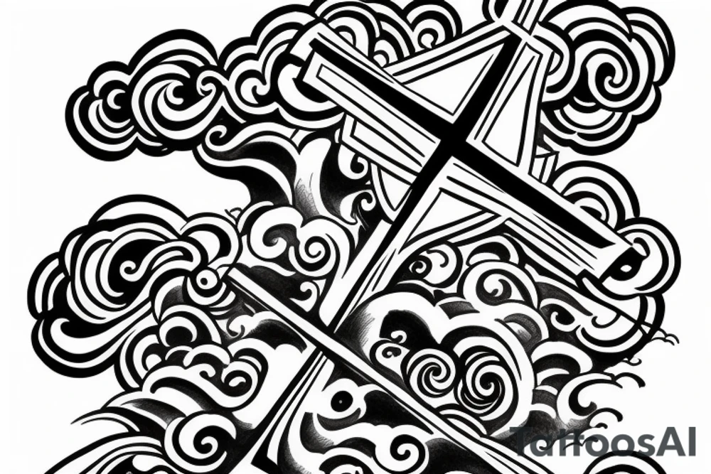 Heavenly cross with clouds and time clock tattoo idea Heavenly cross with clouds and time clock tattoo idea