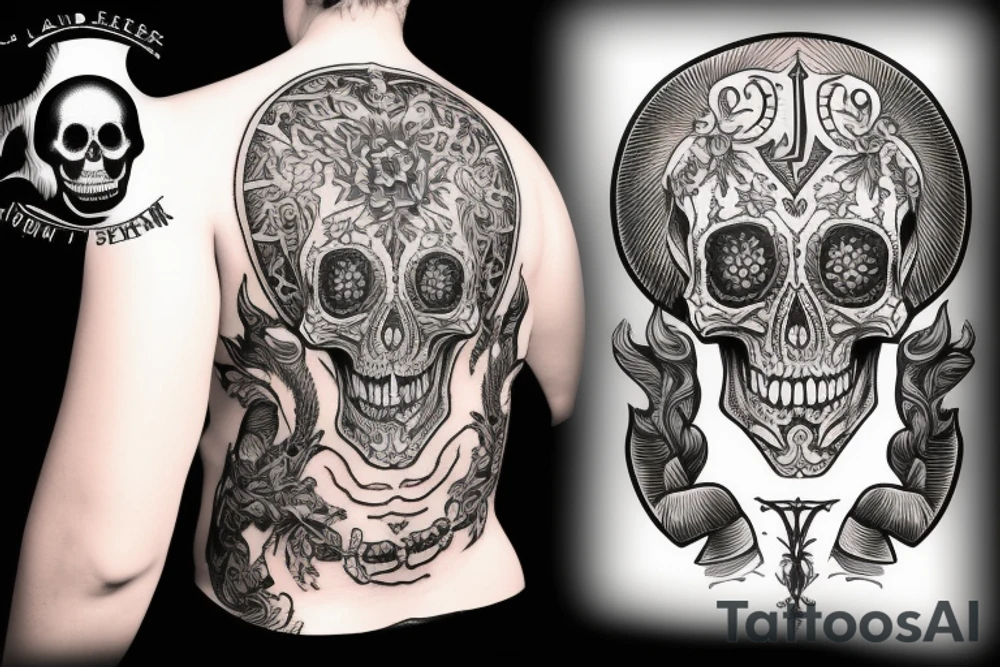Skull with dagger tattoo idea