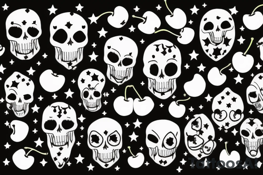 cherries that look like skulls with stars around tattoo idea
