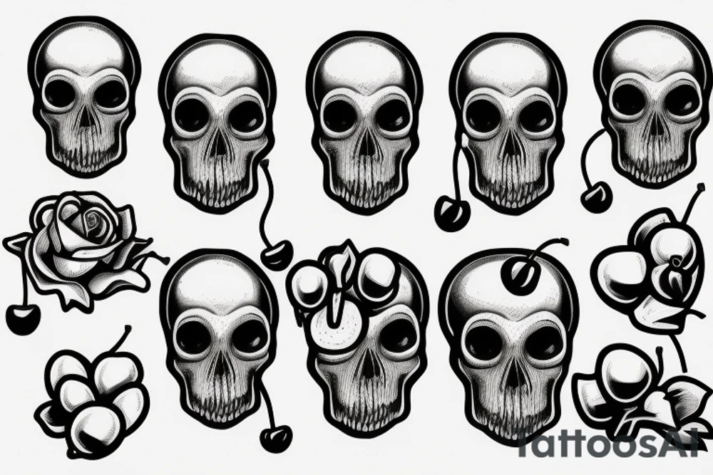skull shaped cherries tattoo idea
