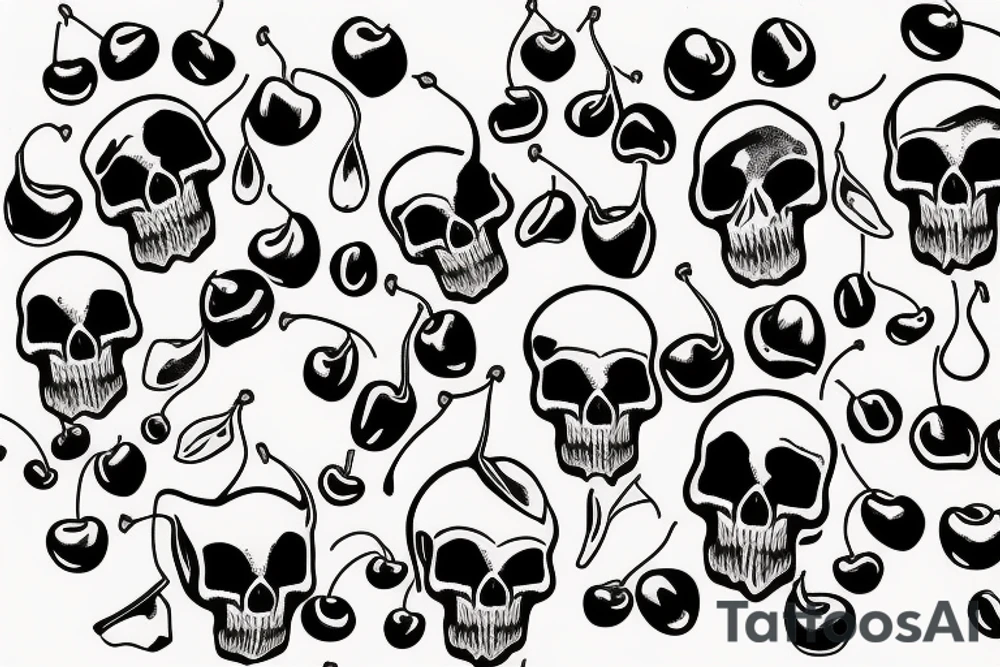 skull shaped cherries tattoo idea