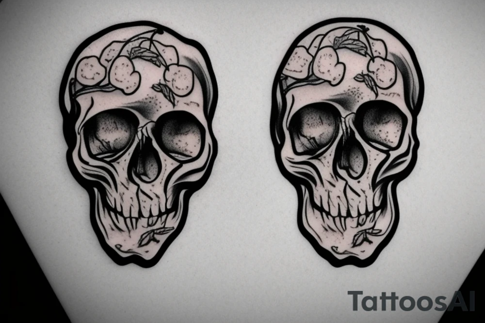 skull shaped cherries tattoo idea