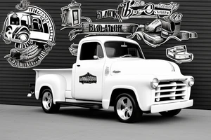 a black white 1953 GMC pickup truck parked in front of a red barn tattoo idea