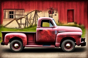a rustic 1953 GMC farm
 truck parked in front of a red country barn tattoo idea
