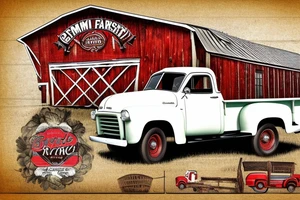 a rustic 1953 GMC farm
 truck with a red country barn in the background tattoo idea