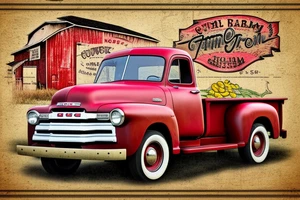 a rustic 1953 GMC farm
 truck with a red country barn in the background tattoo idea