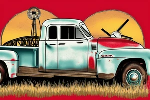 a rustic 1953 GMC 5th window farm
truck with a red country barn and old broken windmill in the background. Put a McCall &Sons logo on door tattoo idea