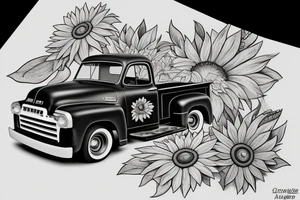 a rustic 1953 GMC farm
truck in sunflower field tattoo idea