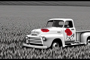 a rustic red and white 1953 GMC farm
truck with wheat field in background tattoo idea