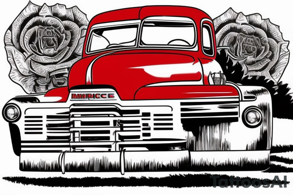 a rustic red and white 1953 GMC farm
truck and 1950 5010 John Deere tractor tattoo idea