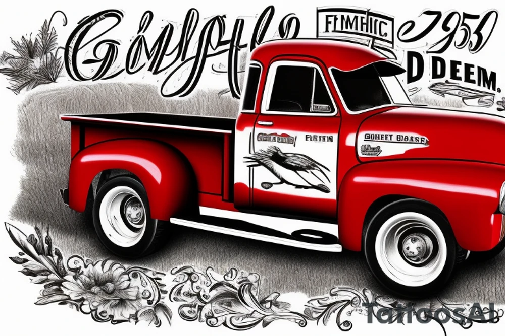a rustic red and white 1953 GMC farm
truck and 1950 5010 John Deere tractor tattoo idea