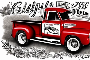 a rustic red and white 1953 GMC farm
truck and 1950 5010 John Deere tractor tattoo idea