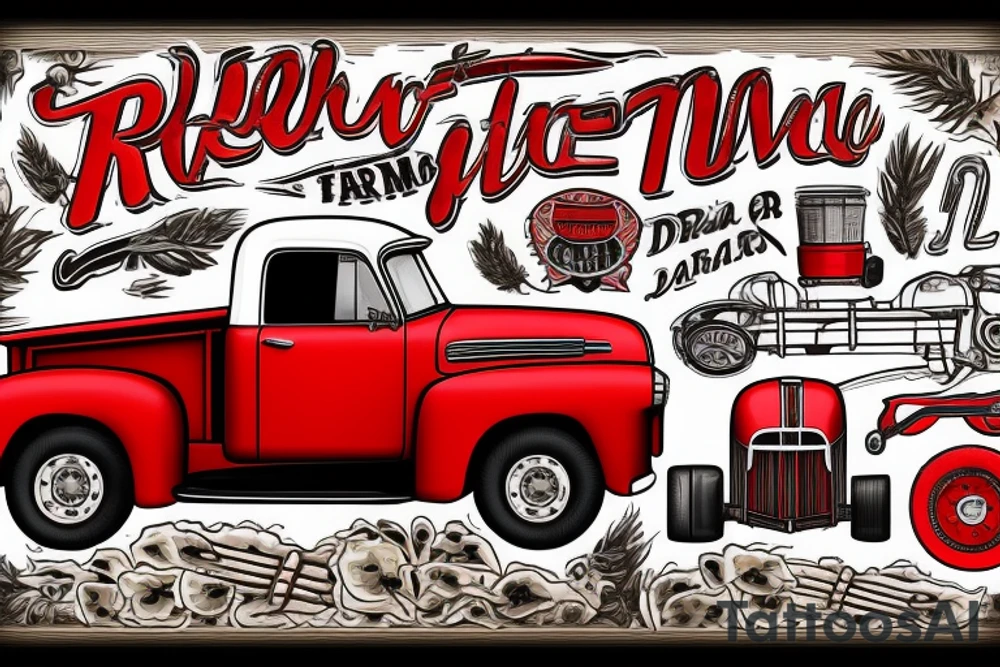 a rustic red and white 1953 GMC farm
truck and 1950 5010 John Deere tractor tattoo idea