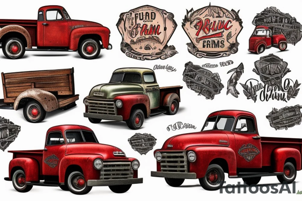 a rustic 1953 GMC farm
truck and old red barn tattoo idea