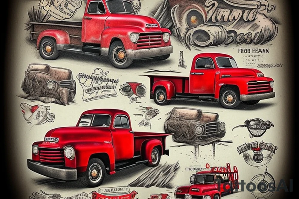 a rustic 1953 GMC farm
truck and old red barn tattoo idea