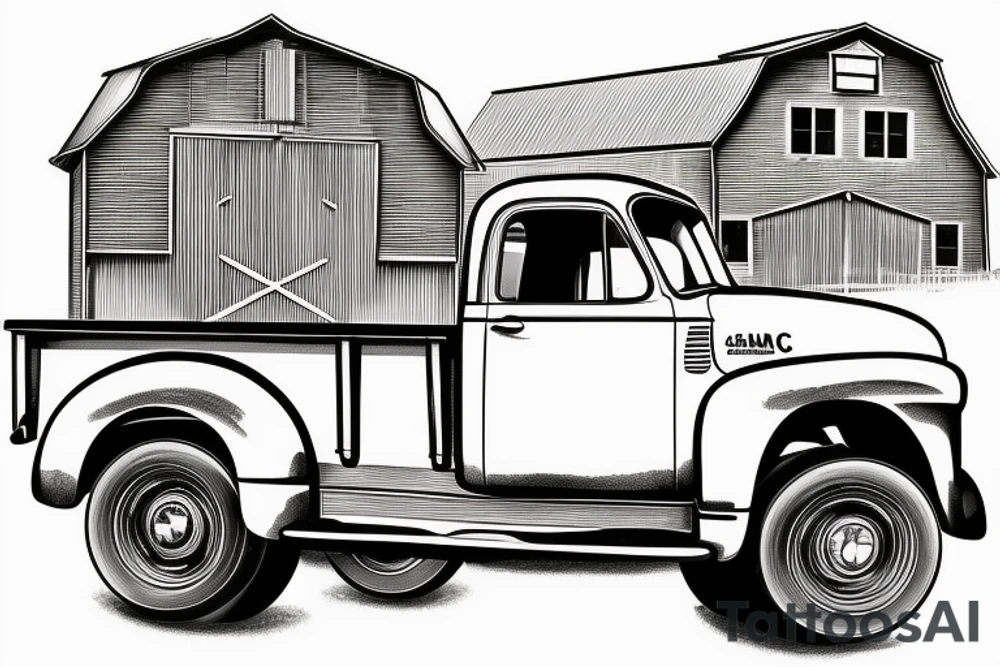 an old red barn, 1953 GMC farm truck half sleeve tattoo tattoo idea