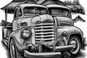 an old red barn, 1953 GMC farm truck half sleeve tattoo tattoo idea