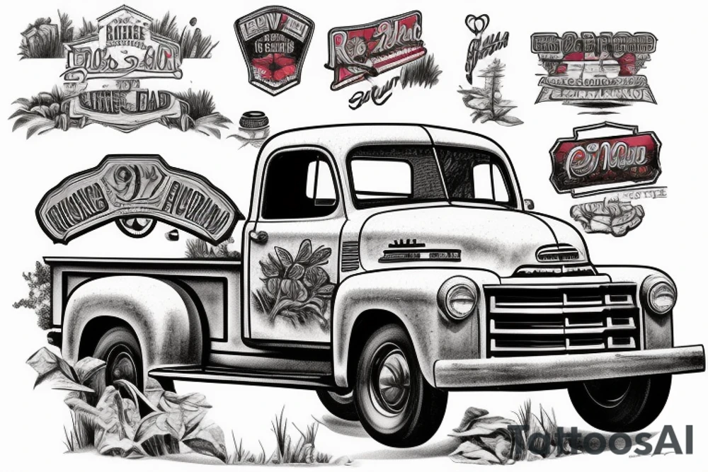 an old red barn, 1953 GMC farm truck half sleeve tattoo tattoo idea