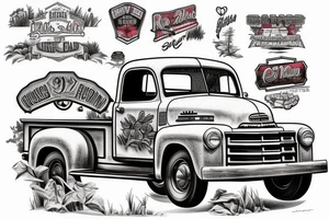 an old red barn, 1953 GMC farm truck half sleeve tattoo tattoo idea