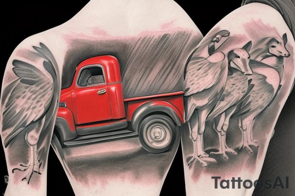 an old red barn, 1953 GMC farm truck half sleeve tattoo tattoo idea