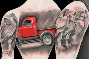 an old red barn, 1953 GMC farm truck half sleeve tattoo tattoo idea