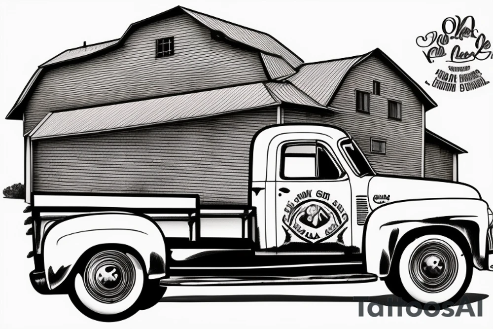 an old red barn, 1953 GMC farm truck half sleeve tattoo tattoo idea
