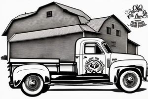 an old red barn, 1953 GMC farm truck half sleeve tattoo tattoo idea